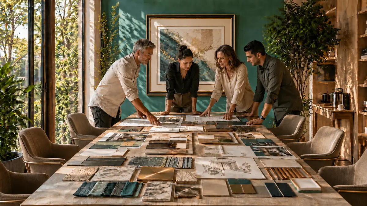 Valora team collaborating around a design table