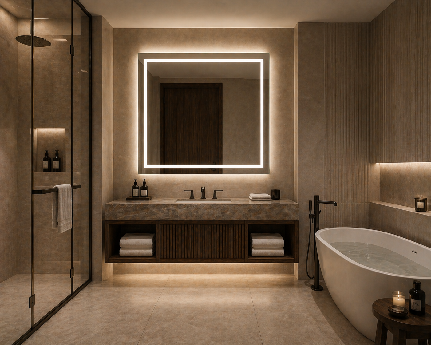 Square backlit mirror