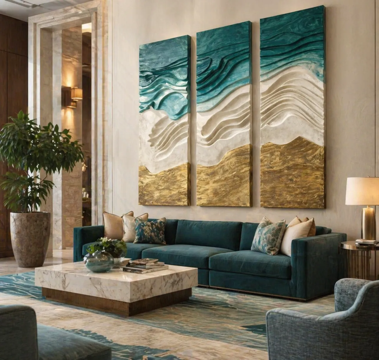 Wave and beach wall art panels.