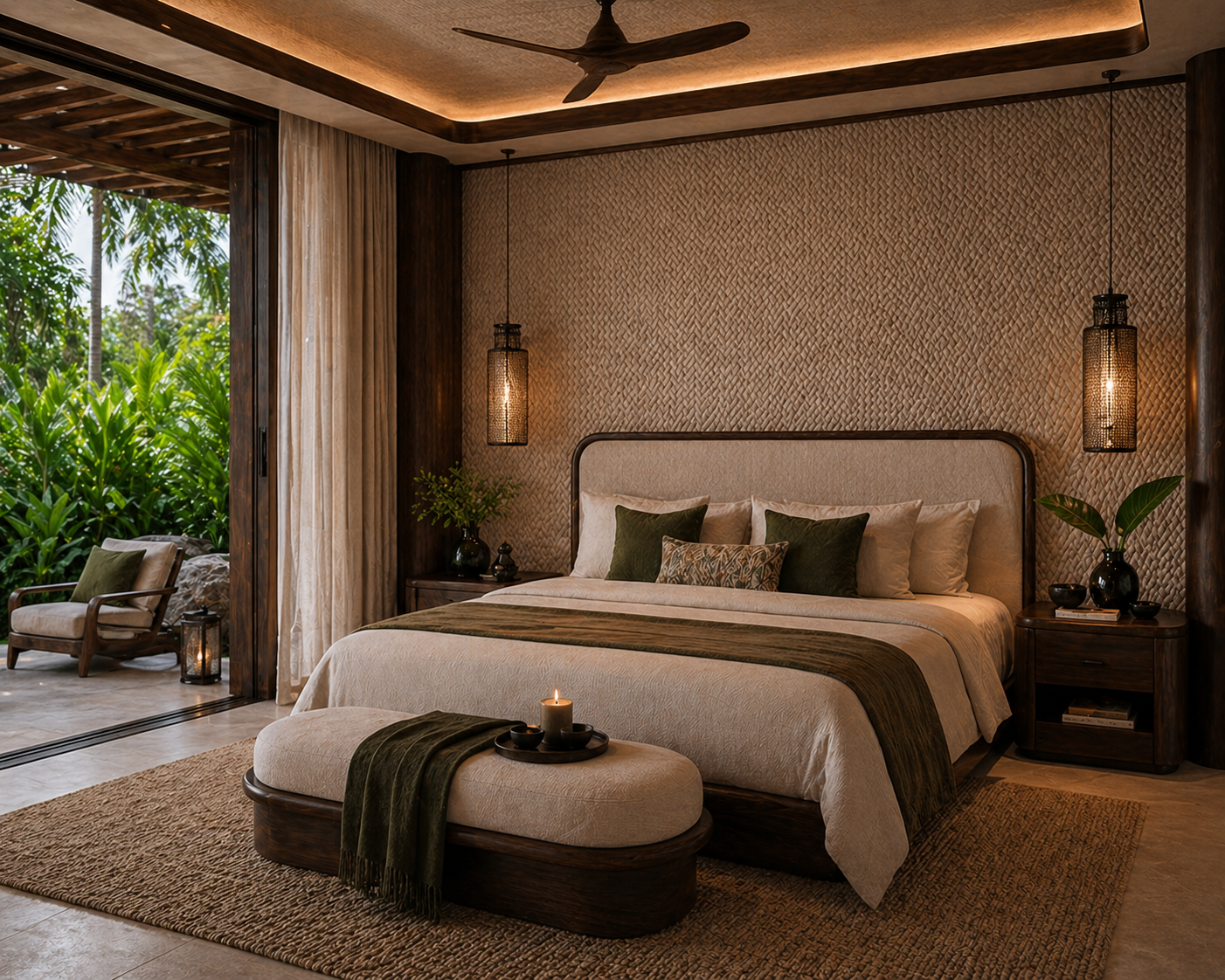 Woven wicker-texture feature wall