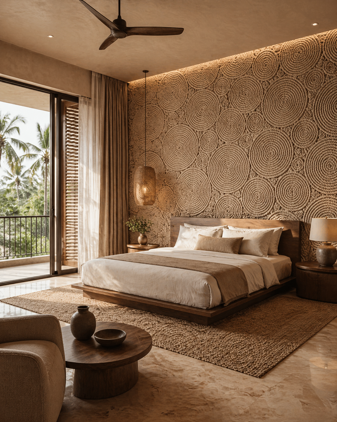 Beige textured accent wall