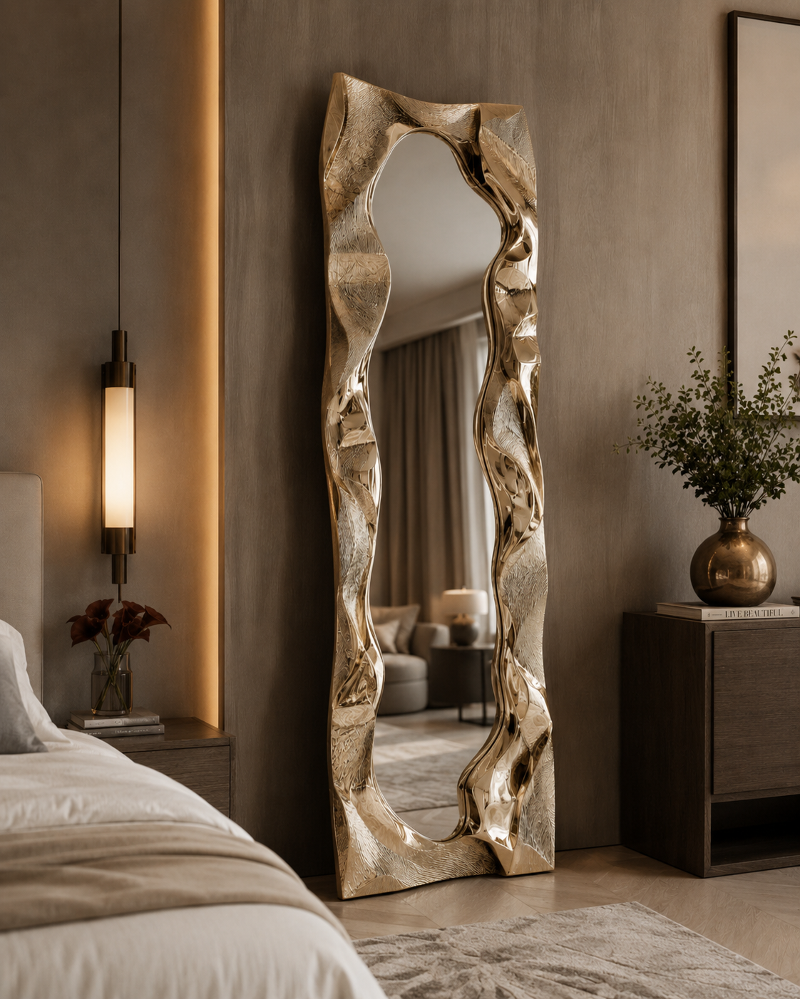 Organic-shaped full-length mirror