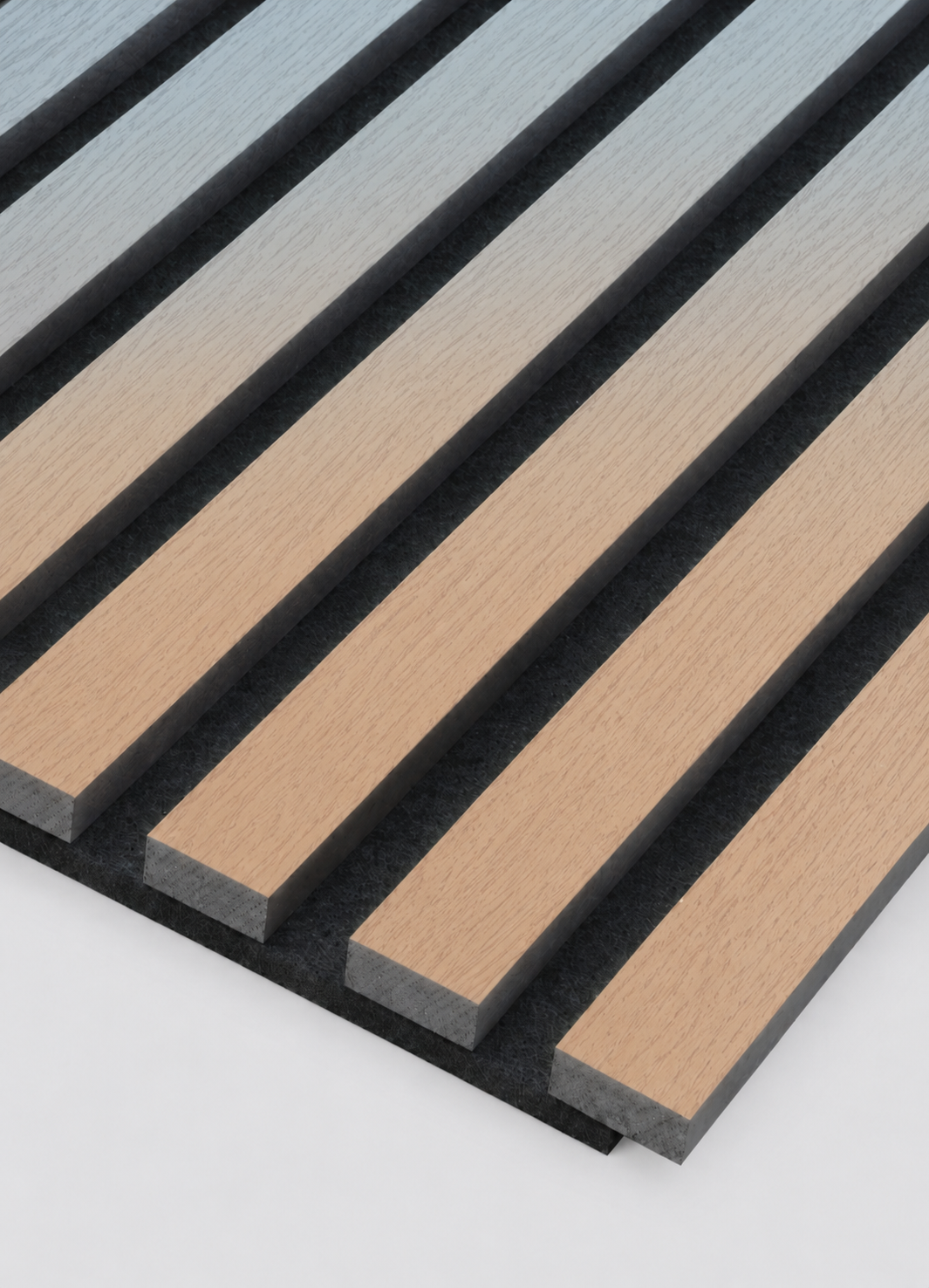 Acoustic slat sample with gradient colors.