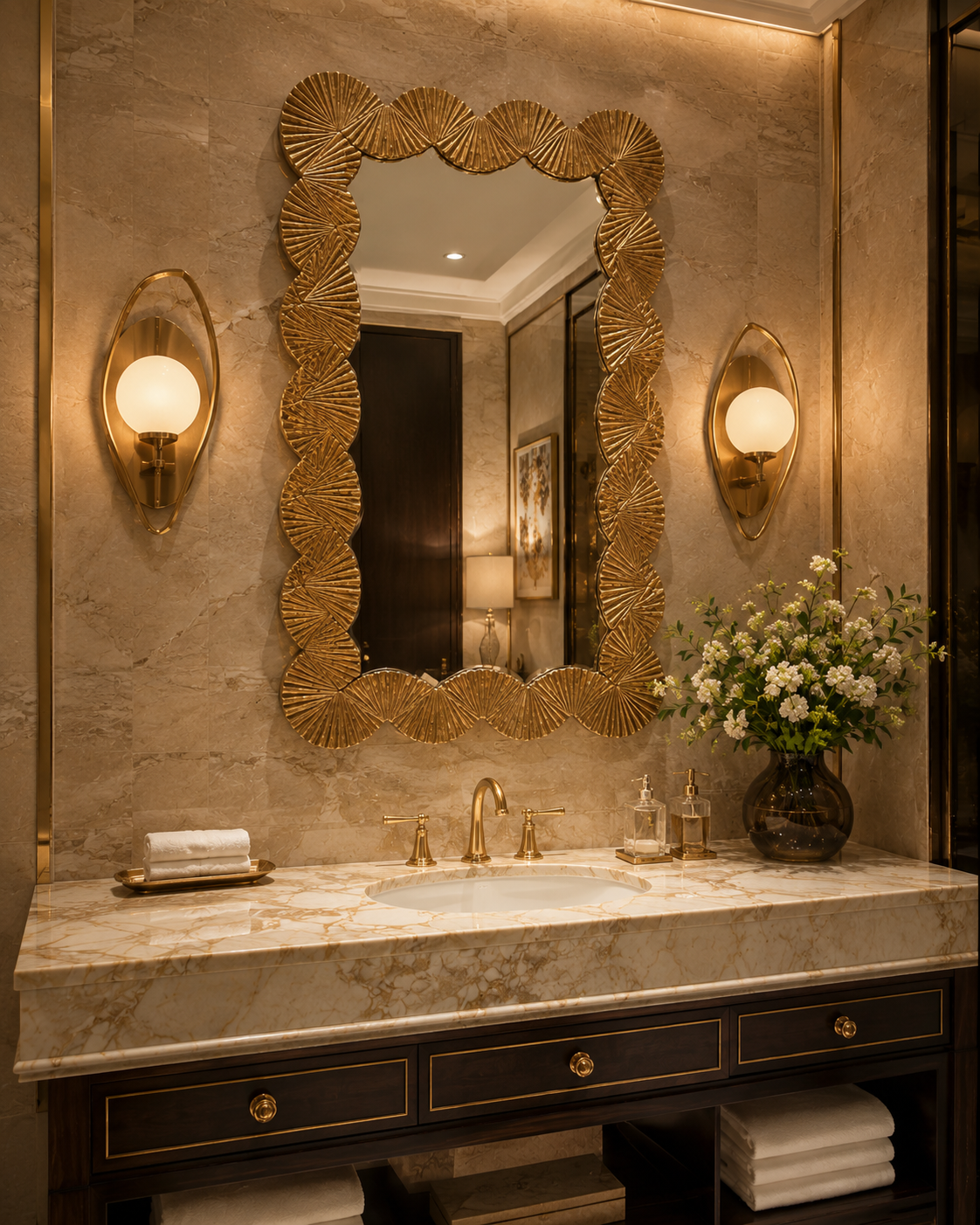 Vanity with a patterned mirror