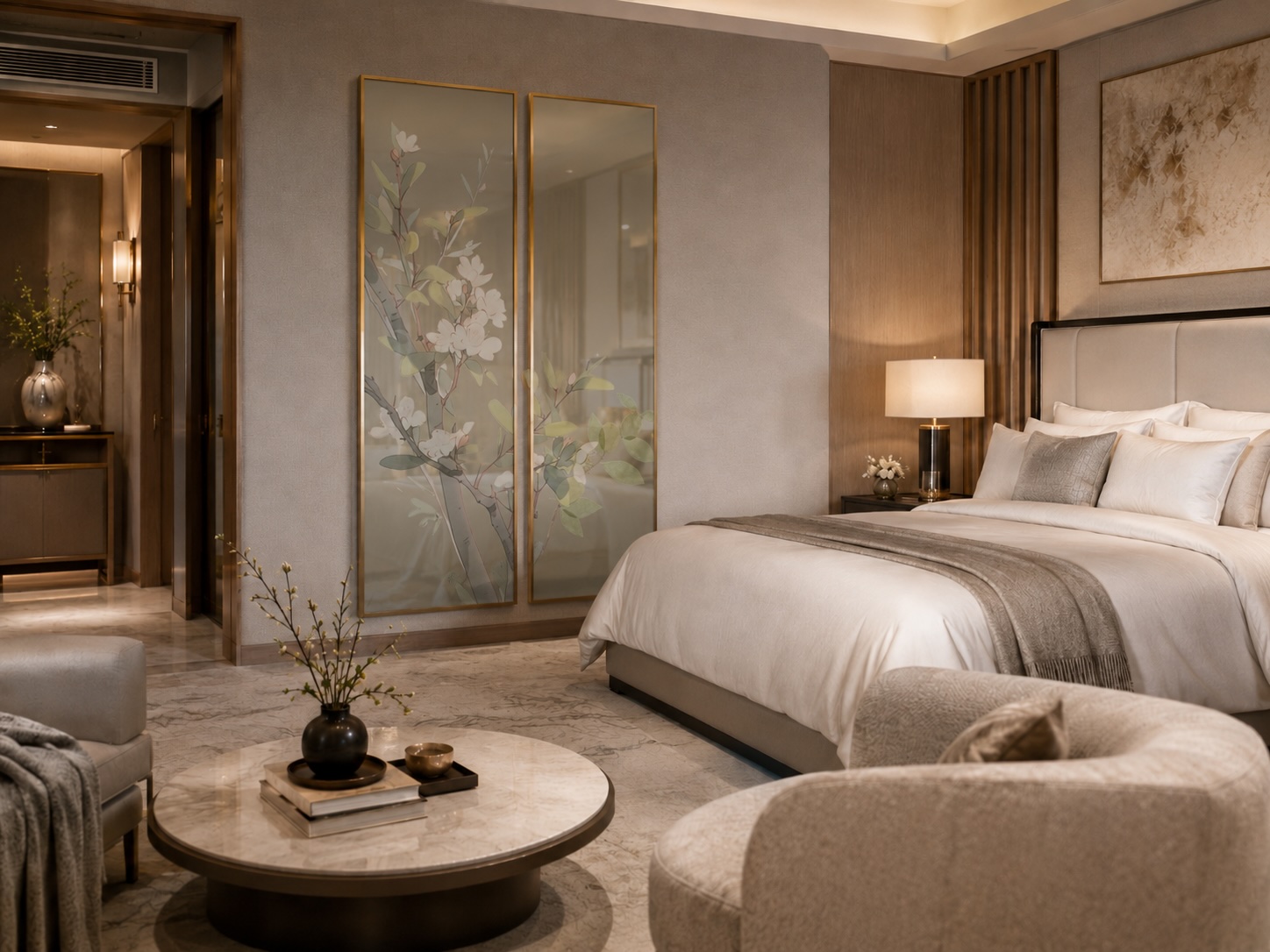 Bedroom with a cherry blossom mirror
