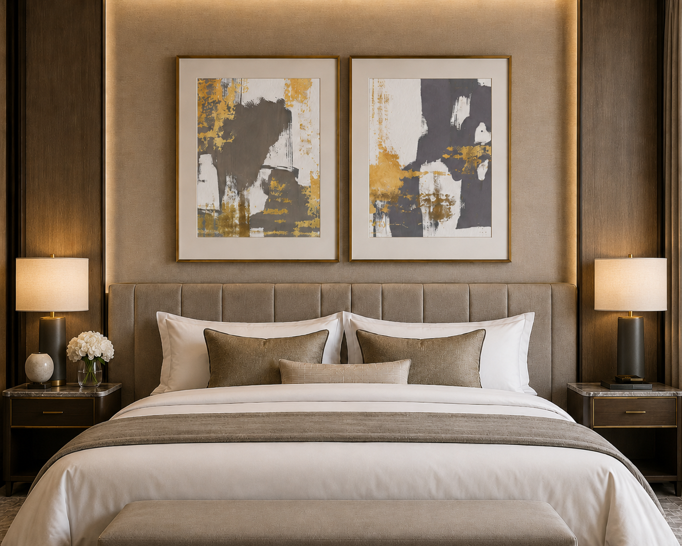 Pair of square abstract framed paintings.