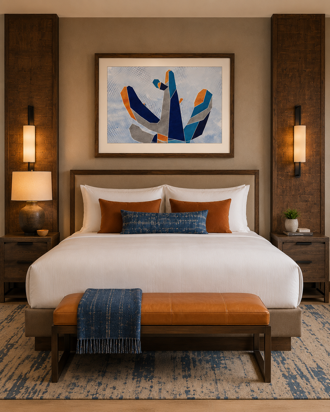 Framed geometric abstract painting.