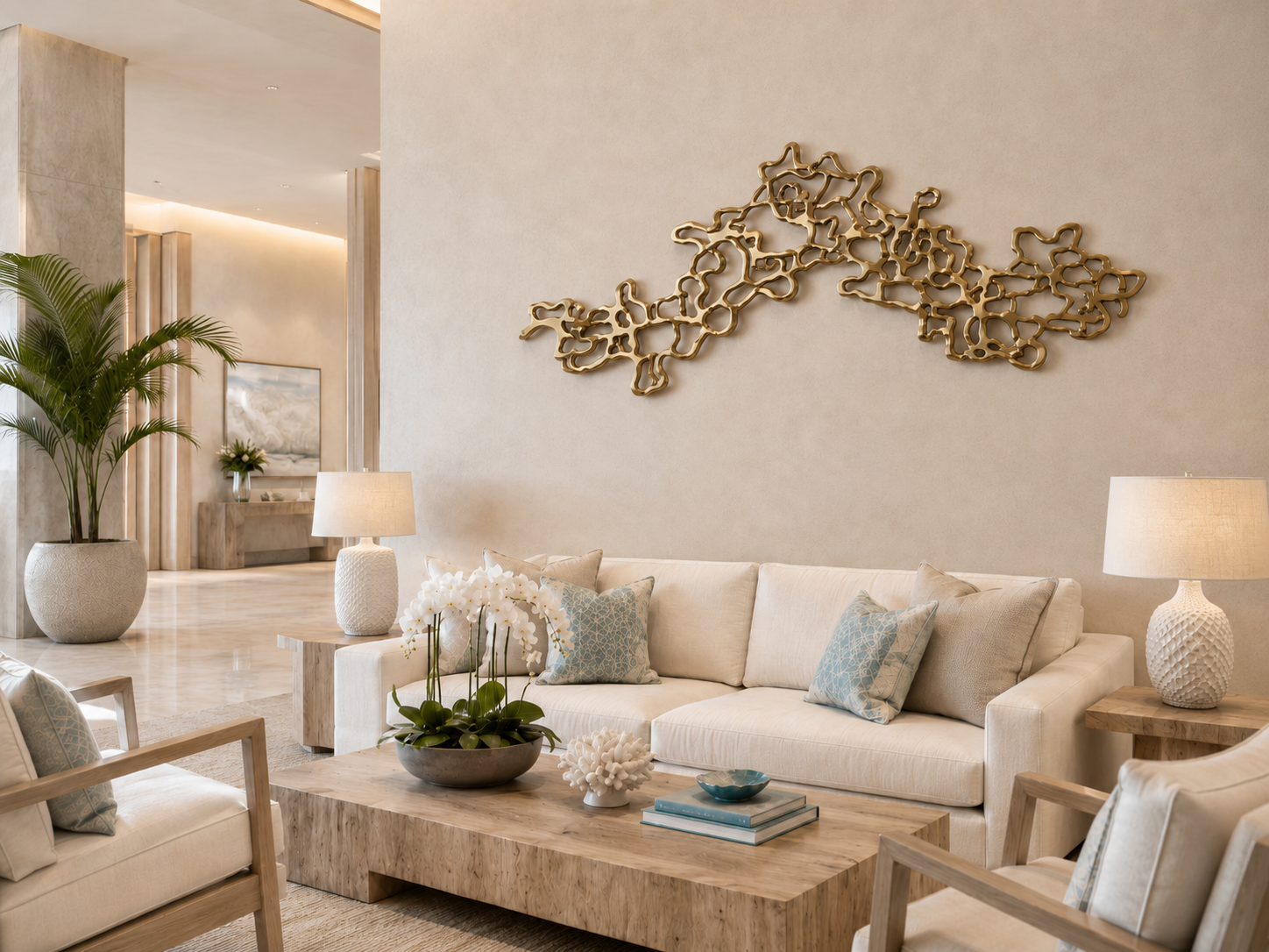 Gold organic abstract metal wall art sculpture.