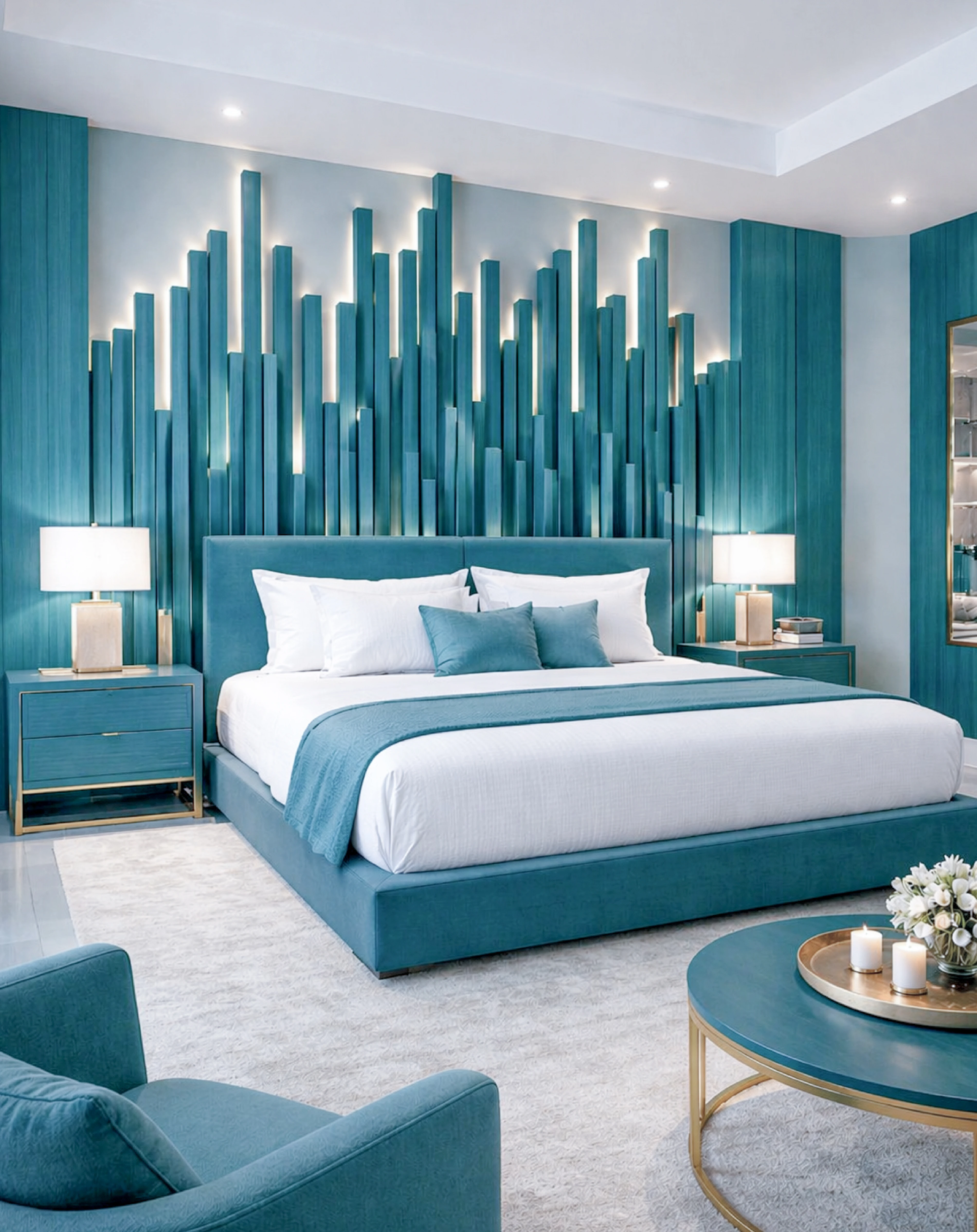 Teal dynamic slat headboard