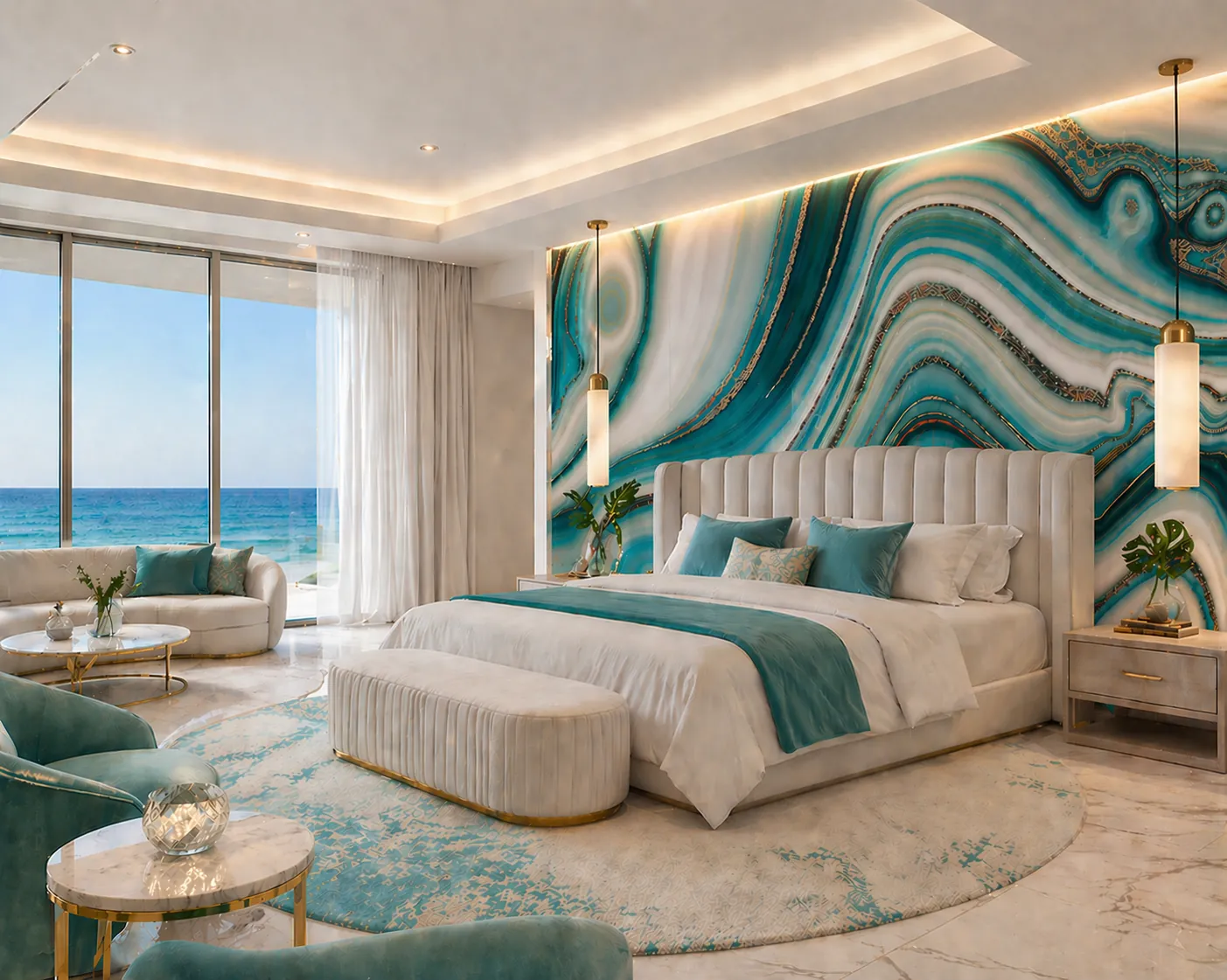 Tropical mural wallcovering in bedroom