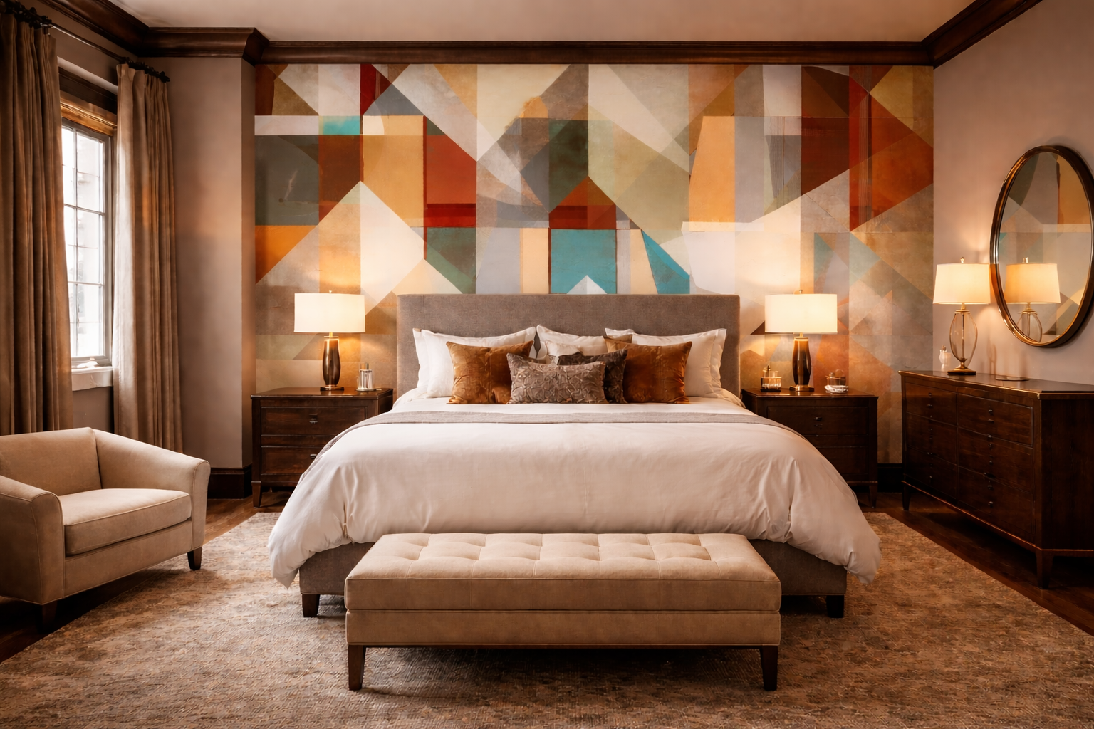 Colorful abstract geometric pattern wallpaper wall.